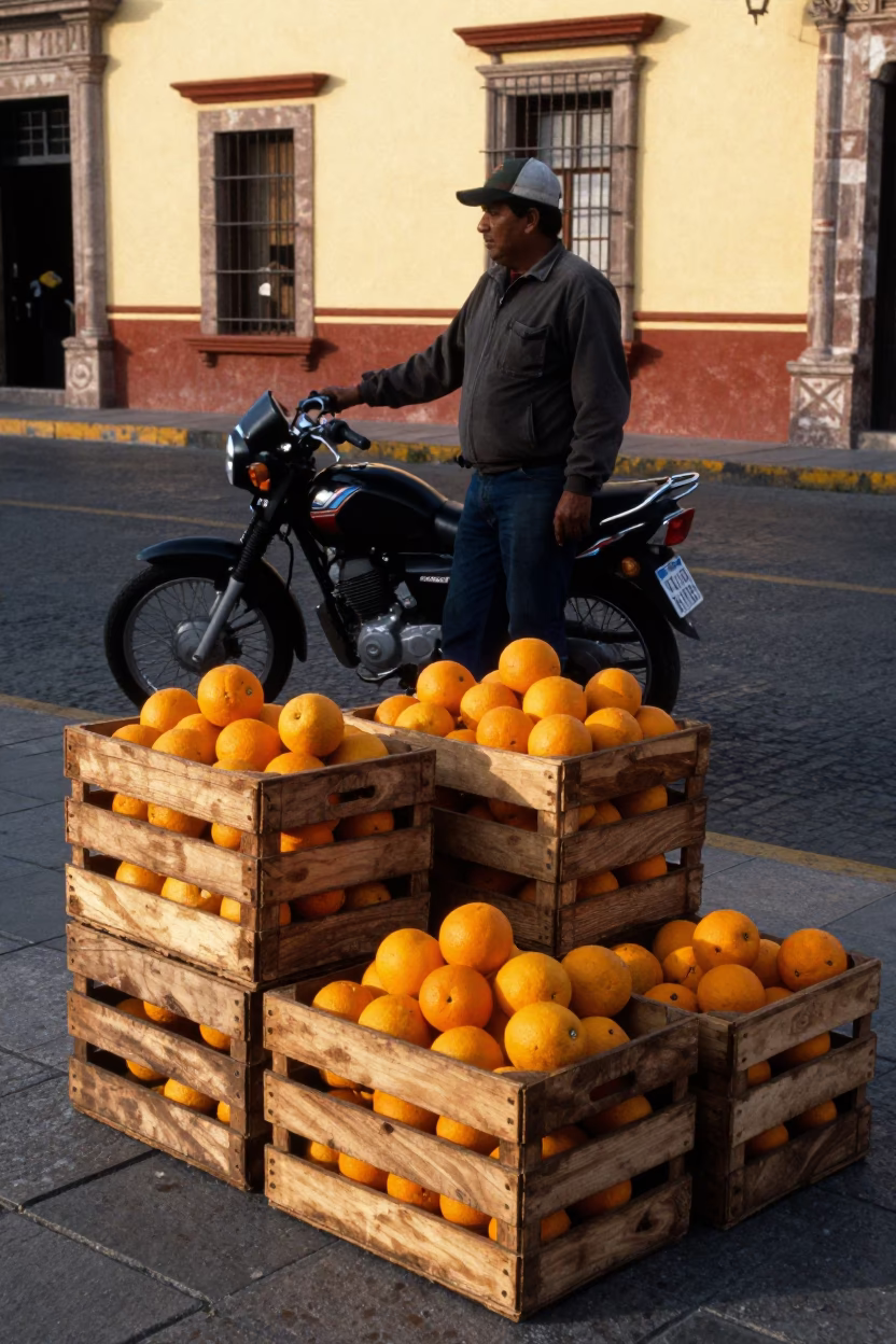 Wooden Crates in Merida at The Early Afternoon Light in in Merida, Mexico