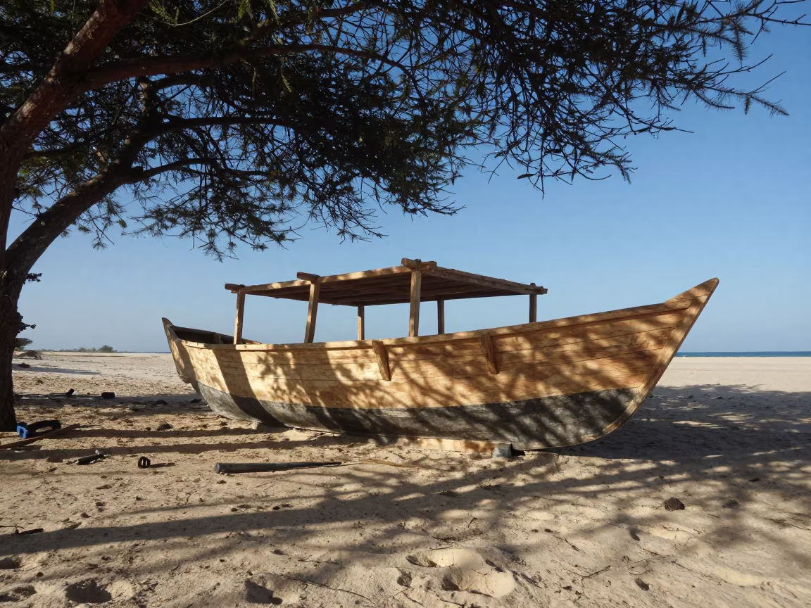 Wooden Dhow Construction on Tanzanian Beach in in Tanzania