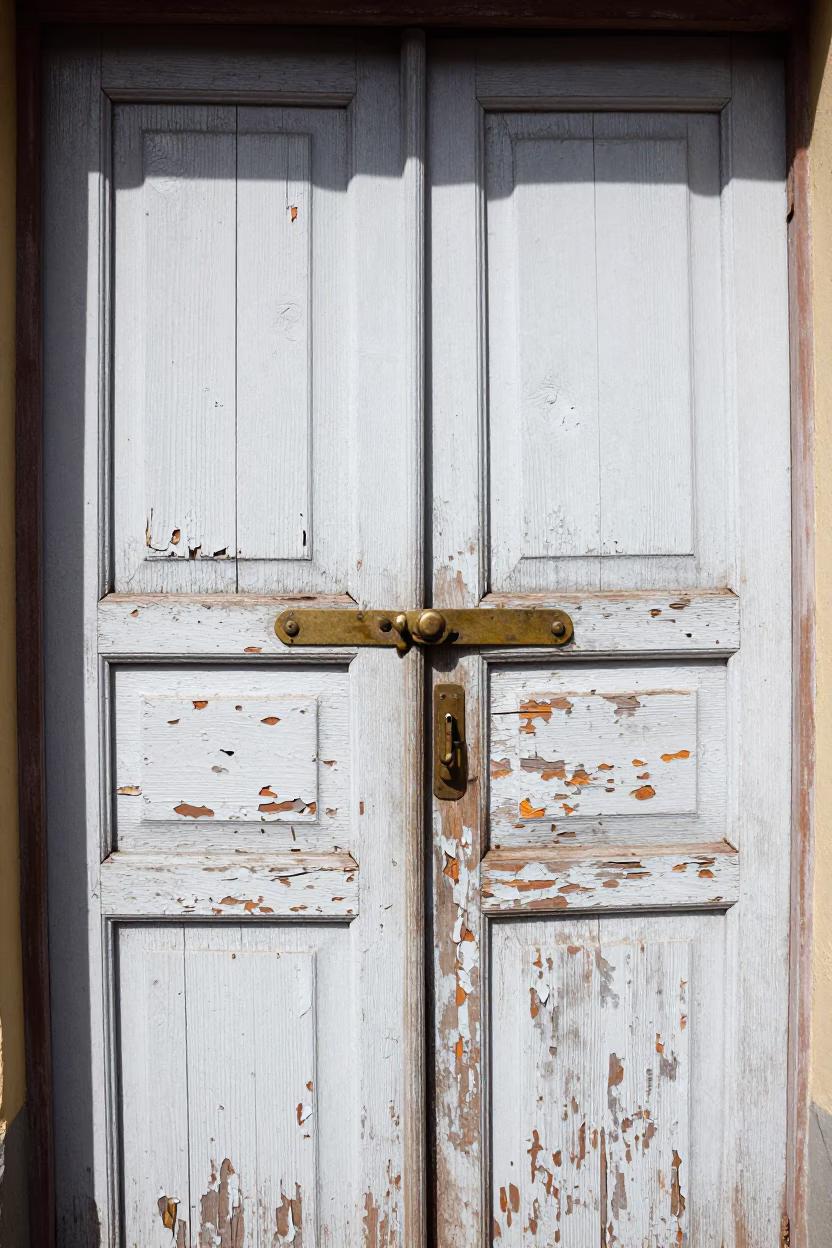 Wooden Door in Medellin at Flat Noon Light in in Medellin, Colombia