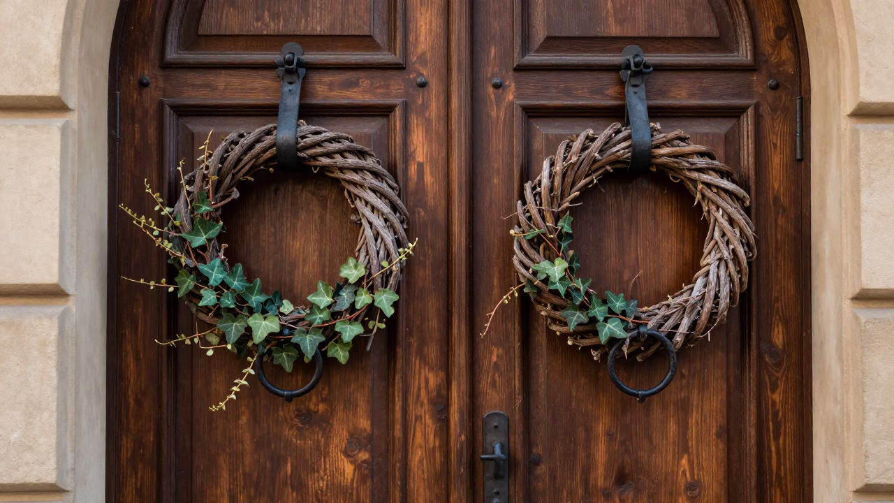 Wooden Door Wreaths in Prague in in Prague, Czech Republic