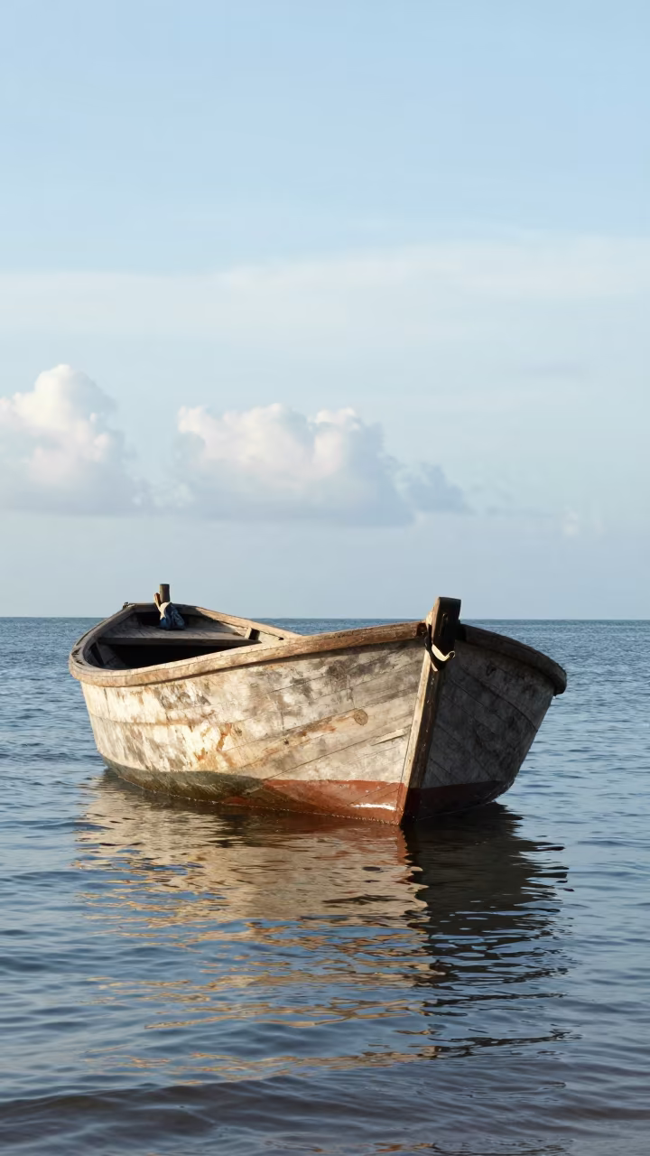 Wooden Fishing Boat Anchored in Sierra Leone Noon Light in in Sierra Leone