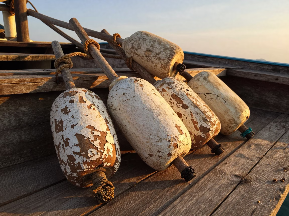 Wooden Fishing Floats in Phuket in in Phuket, Thailand