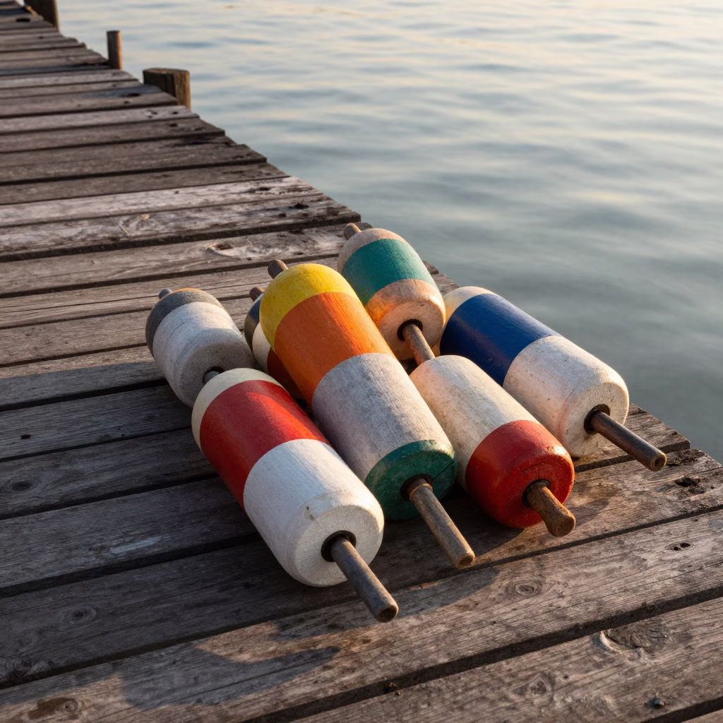 Wooden Fishing Floats in Surabaya in in Surabaya, Indonesia