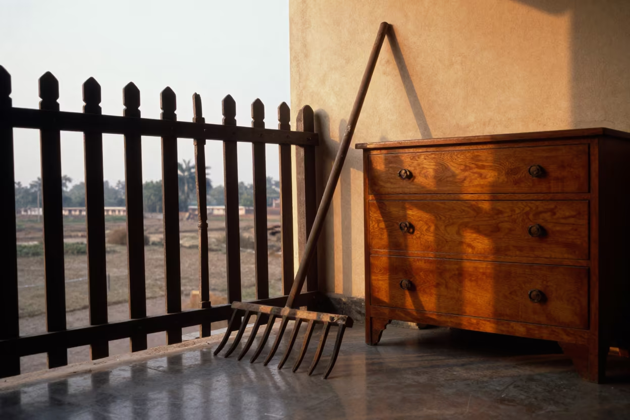 Wooden Hay Rake on Varanasi Hotel Dresser in on a hotel dresser near Dashashwamedh, Varanasi
