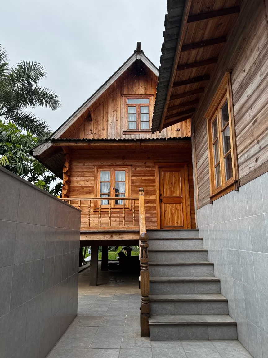 Wooden Izba Cottage in Dodoma Tiled Hall in inside a tiled stair hall in Dodoma