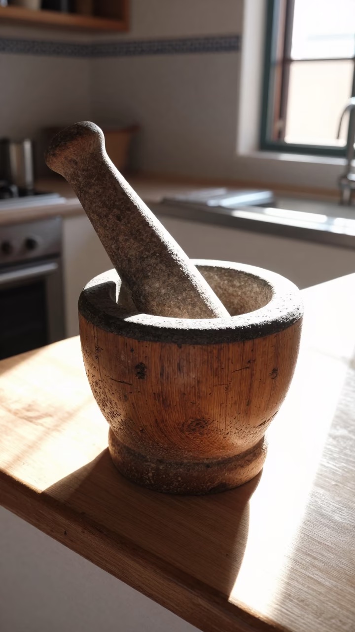 Wooden Mortar And Pestle in Casablanca in in Casablanca, Morocco