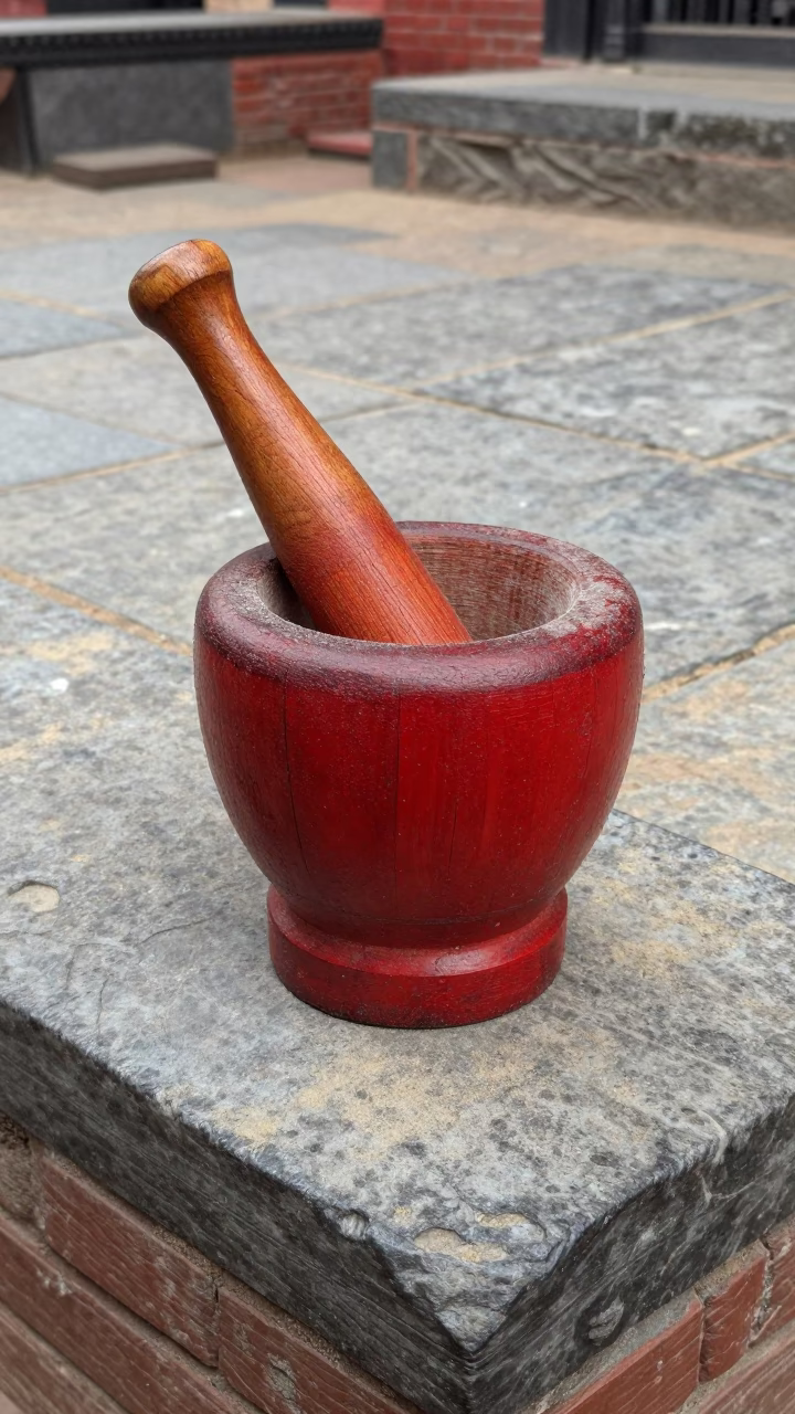 Wooden Mortar And Pestle in Kathmandu in in Kathmandu, Nepal