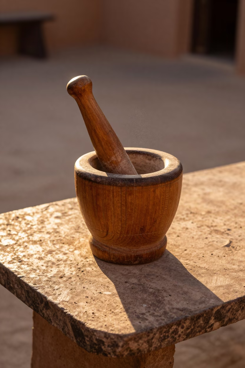 Wooden Mortar And Pestle in Marrakech in in Marrakech, Morocco