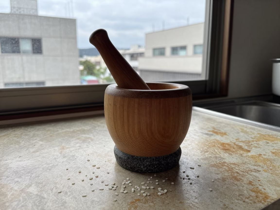 Wooden Mortar And Pestle in Osaka in in Osaka, Japan