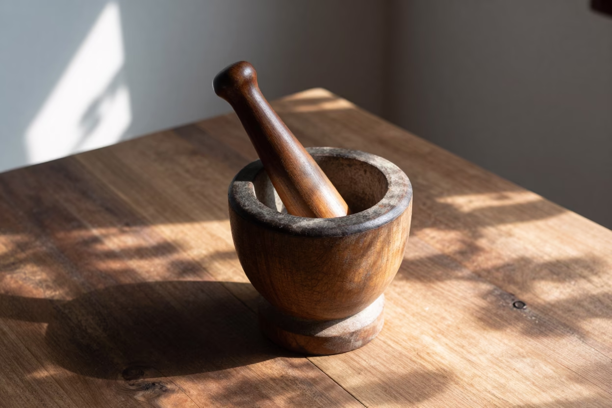 Wooden Mortar And Pestle in Yogyakarta in in Yogyakarta, Indonesia