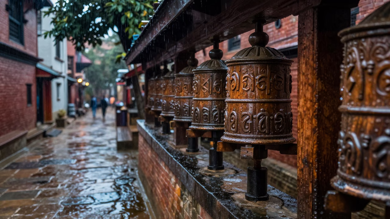 Wooden Prayer Wheel in Kathmandu in in Kathmandu, Nepal
