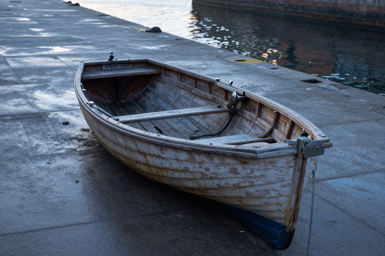 Wooden Rowing Boat in Liverpool in in Liverpool, United Kingdom