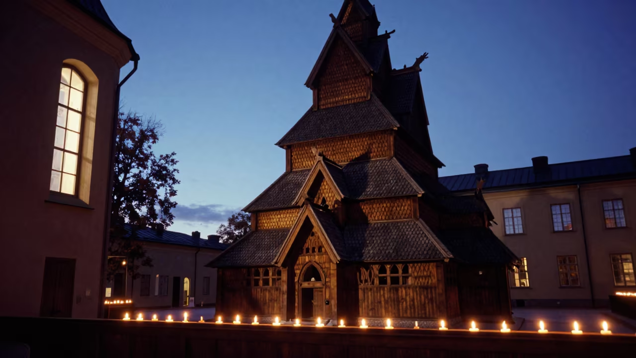 Wooden Stave Church in Stockholm Mosque in in a mosque prayer hall in Ostermalm, Stockholm