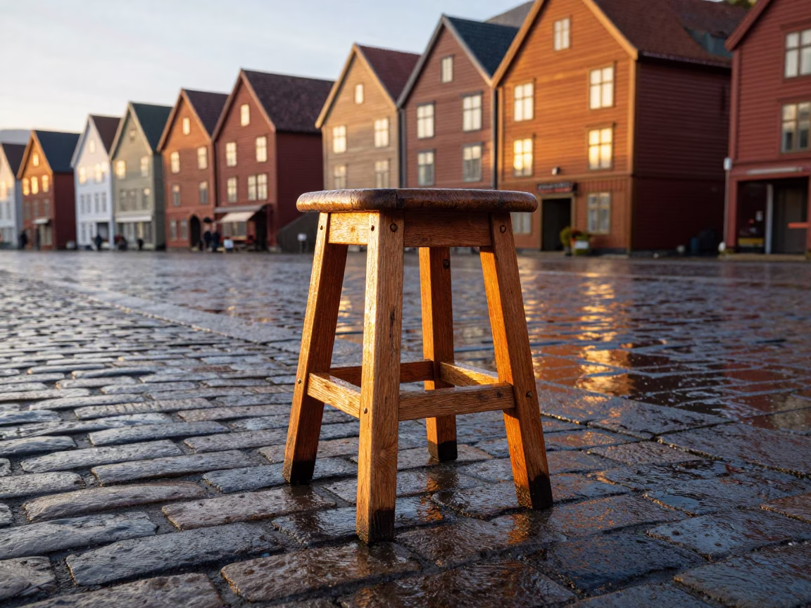 Wooden Stool in Bergen in in Bergen, Norway