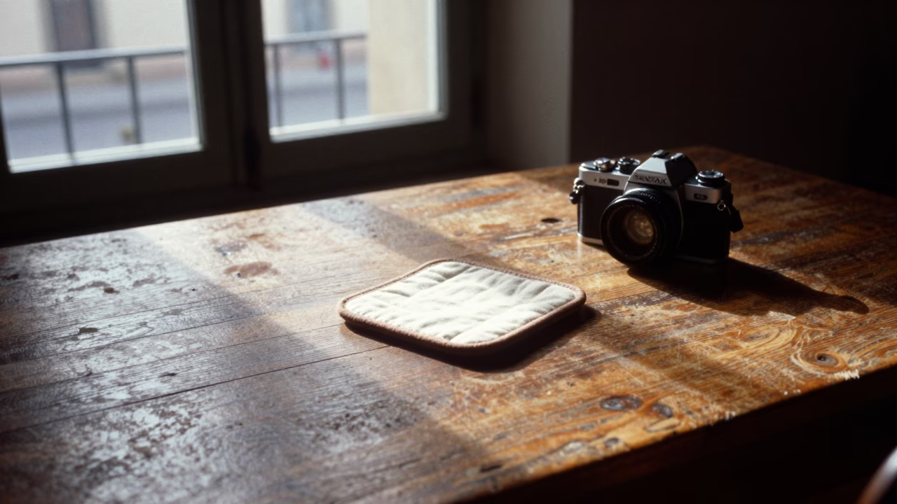 Wooden Table in Florence at As First Light Reaches The Scene in in Florence, Italy