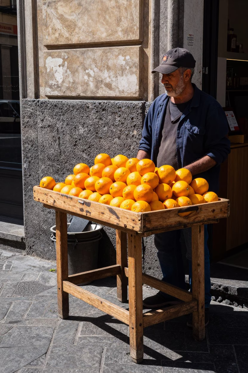 Wooden Tray in Naples at The Flat Glare Of Noon Light in in Naples, Italy