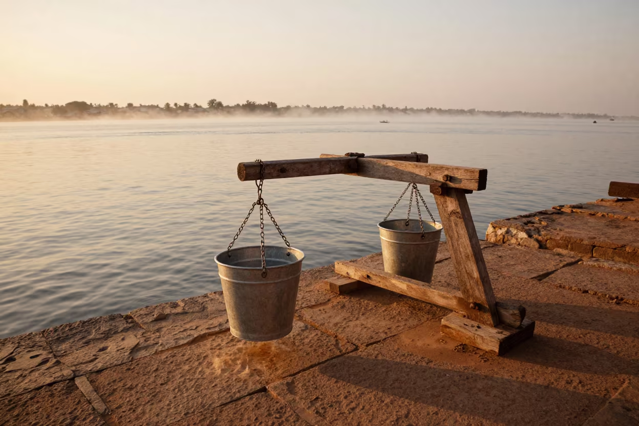 Wooden Yoke at Gagnoa Harbor Evening Fog in at a harbor edge in Gagnoa