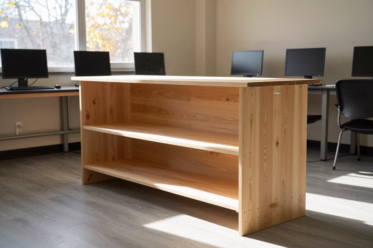 Woodshop Racks in Late Afternoon Light in in a computer lab before lessons in Syracuse