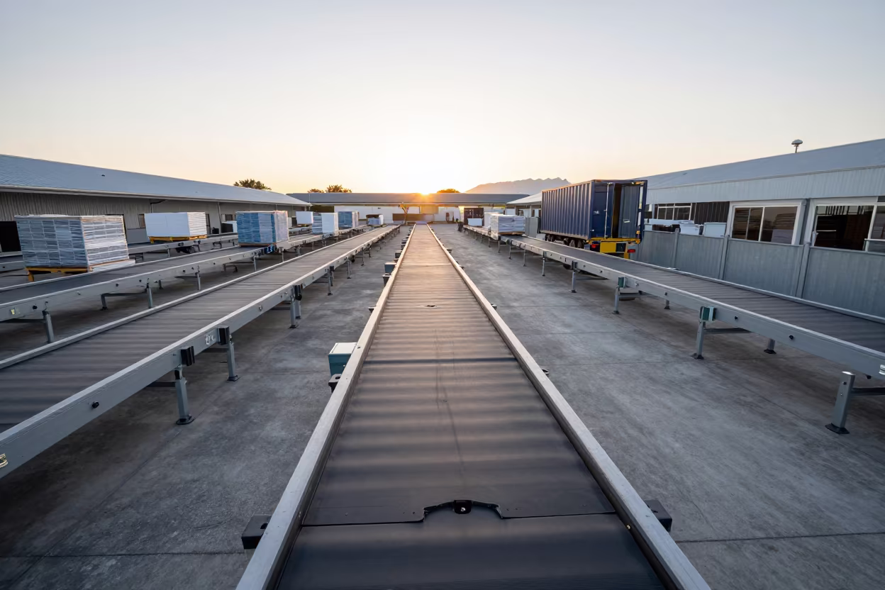 Woodstock Cape Town Cargo Sorting Belt at Dawn in at a parcel sorting belt in Woodstock, Cape Town
