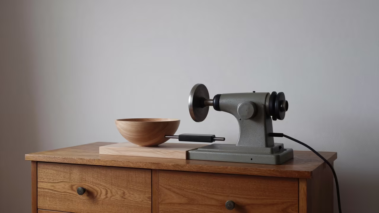 Woodturner's Lathe on Puebla Hotel Dresser in on a hotel dresser in Puebla
