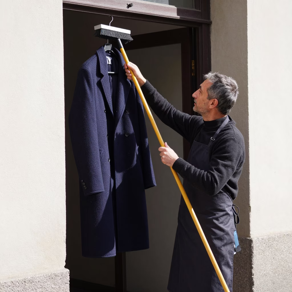 Wool Coat in Milan at Flat Noon Light in in Milan, Italy