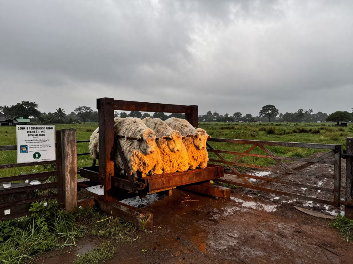 Wool Press Beside Pasture Gate in Monsoon Light in beside a pasture gate in Maharashtra