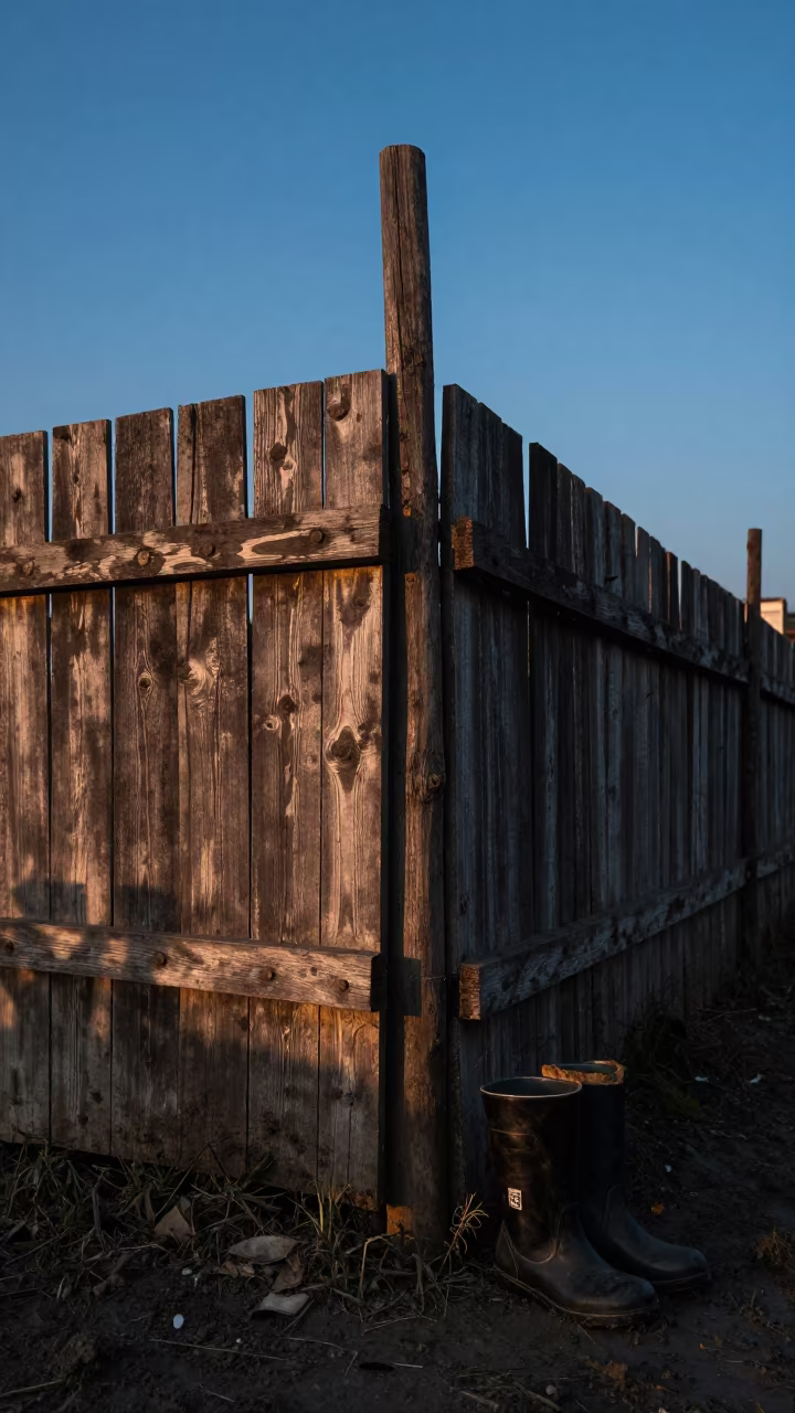 Wool Press Corner Twilight Paddock Fence Uttarakhand in along a muddy paddock fence in Uttarakhand