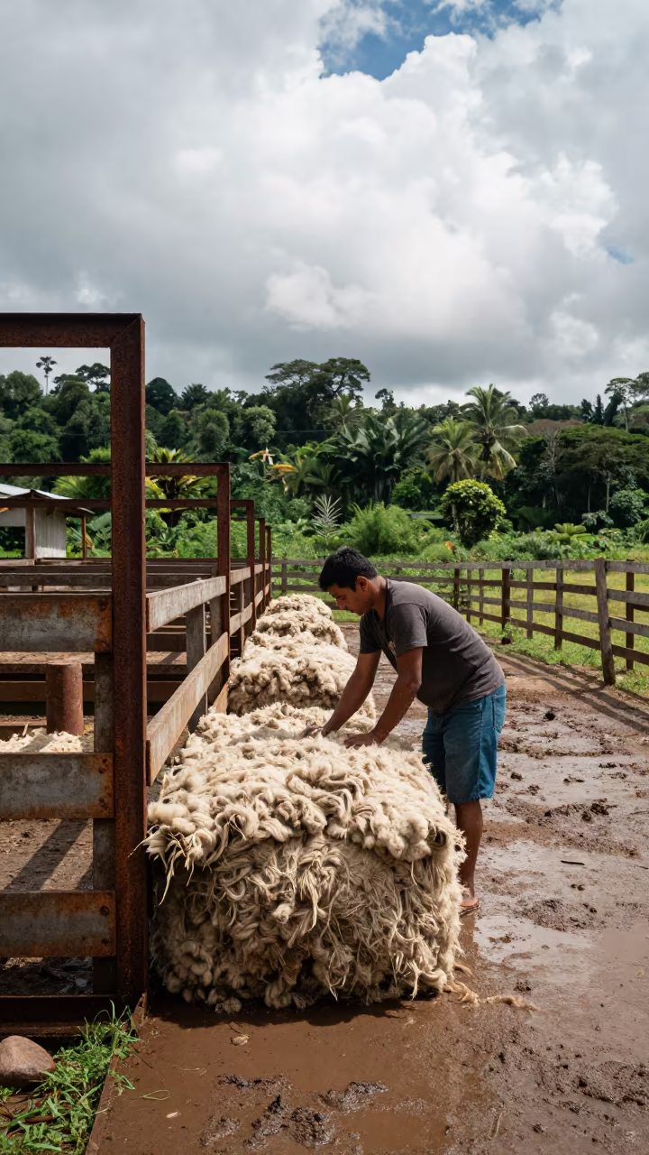 Wool Press Corner in Wet Season Corral in inside a ranch corral in Amazonas