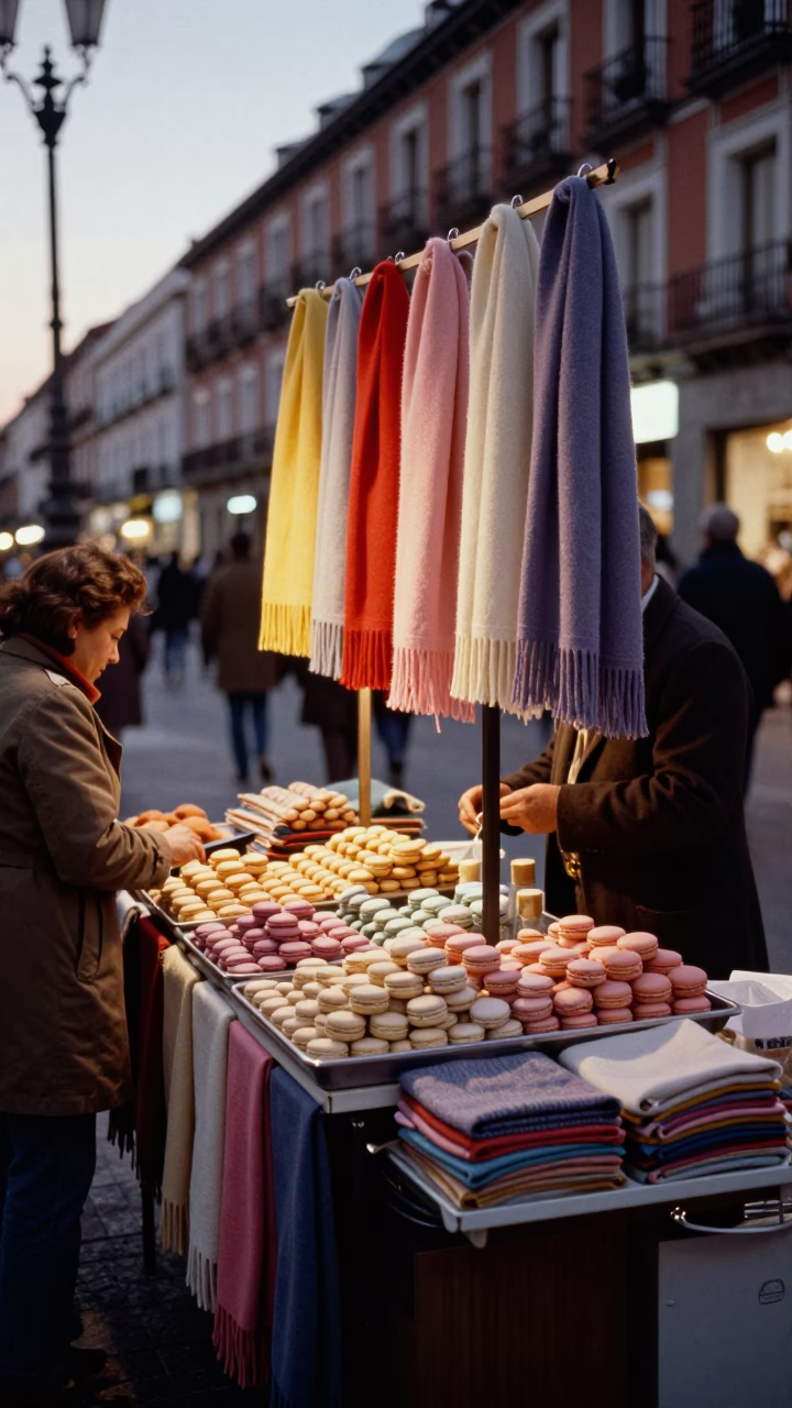 Wool Scarves in Madrid at The Early Evening Light in in Madrid, Spain
