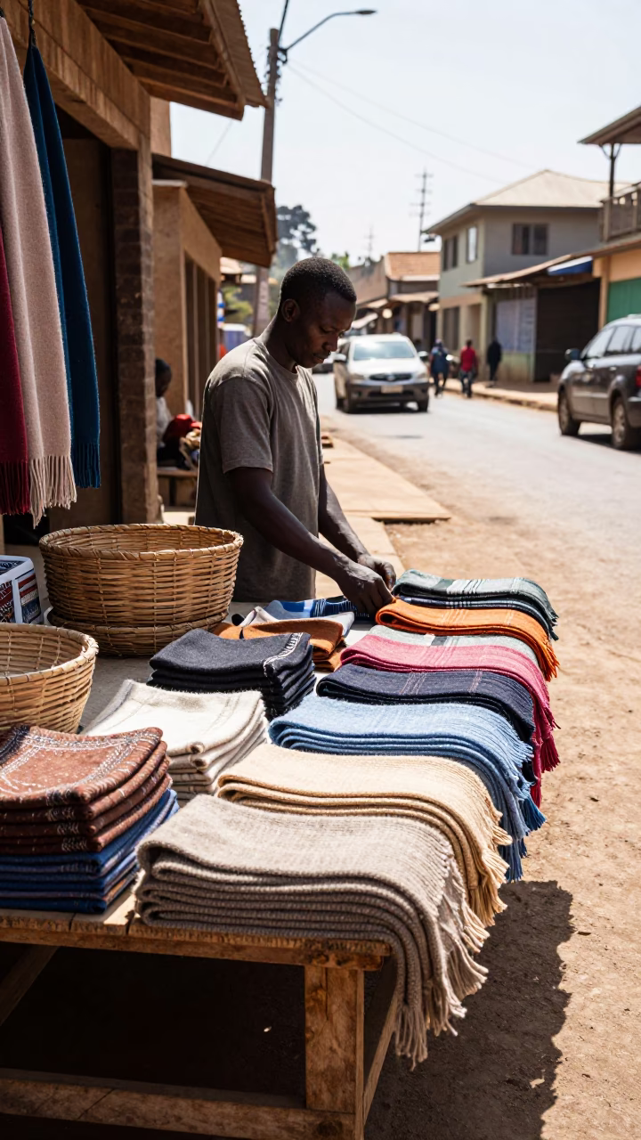 Wool Scarves in Nairobi at Bright Midmorning Light in in Nairobi, Kenya