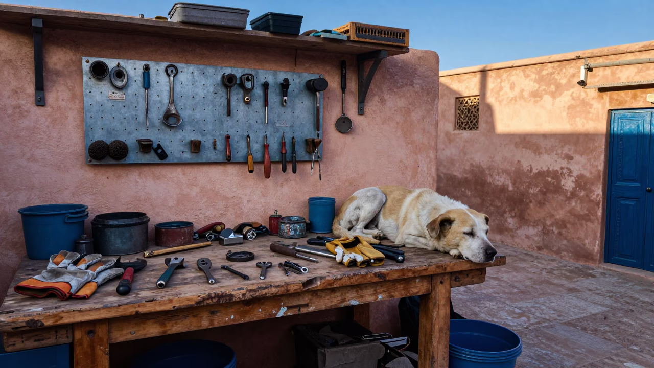 Workbench at Early Morning Light in Casablanca in in Casablanca, Morocco