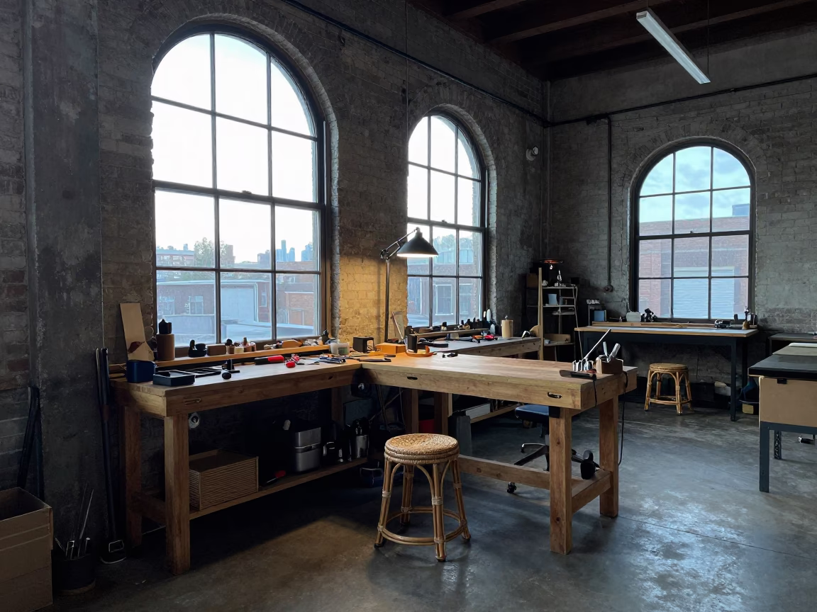 Workbench at Early Morning Light in in Toronto, Ontario, Canada
