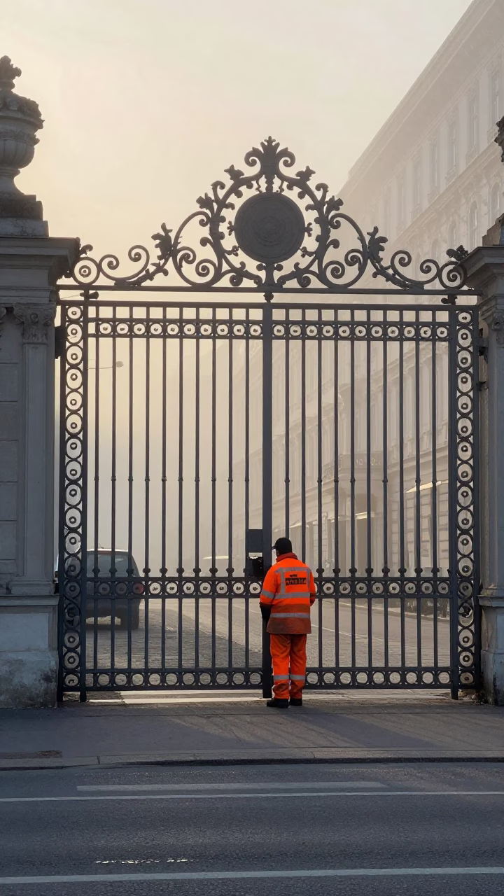 Worker at Dawn Light in in Vienna, Austria