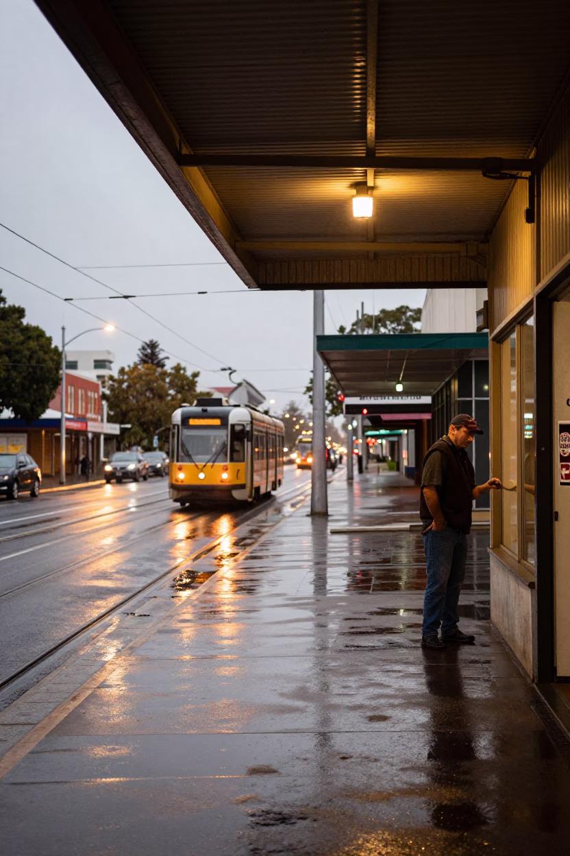 Worker at Dusk Light in in Perth, Western Australia, Australia