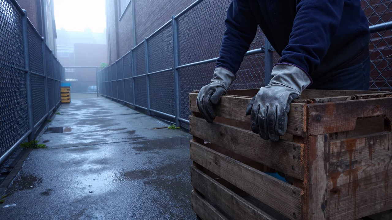Worker at Early Morning Light in Portland in in Portland, Oregon, United States