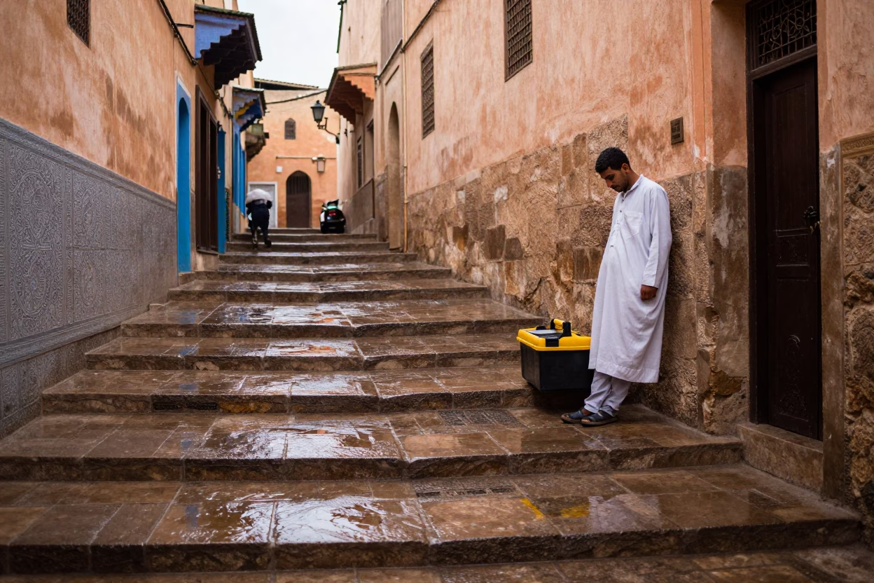 Worker at First Light in in Fez, Morocco