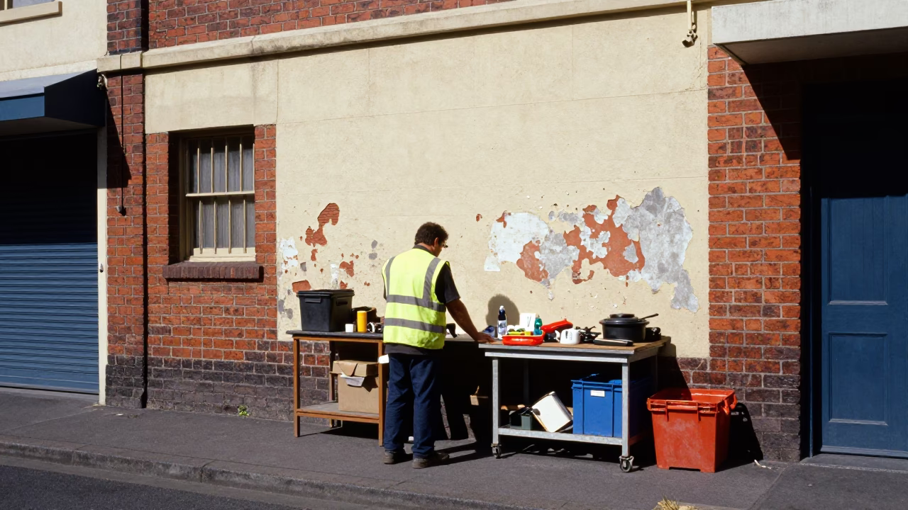 Worker at Flat Noon Light in in Sydney, New South Wales, Australia