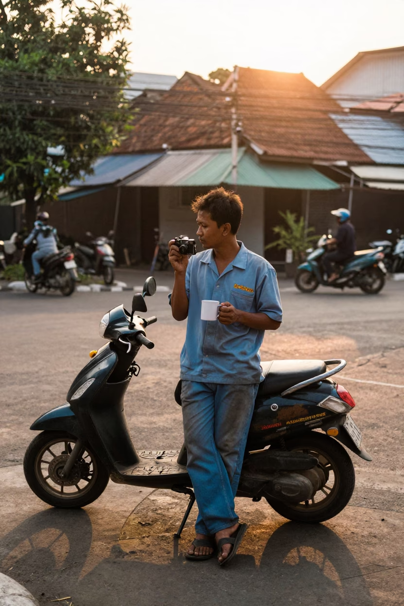 Worker at Golden Hour in Surabaya in in Surabaya, Indonesia