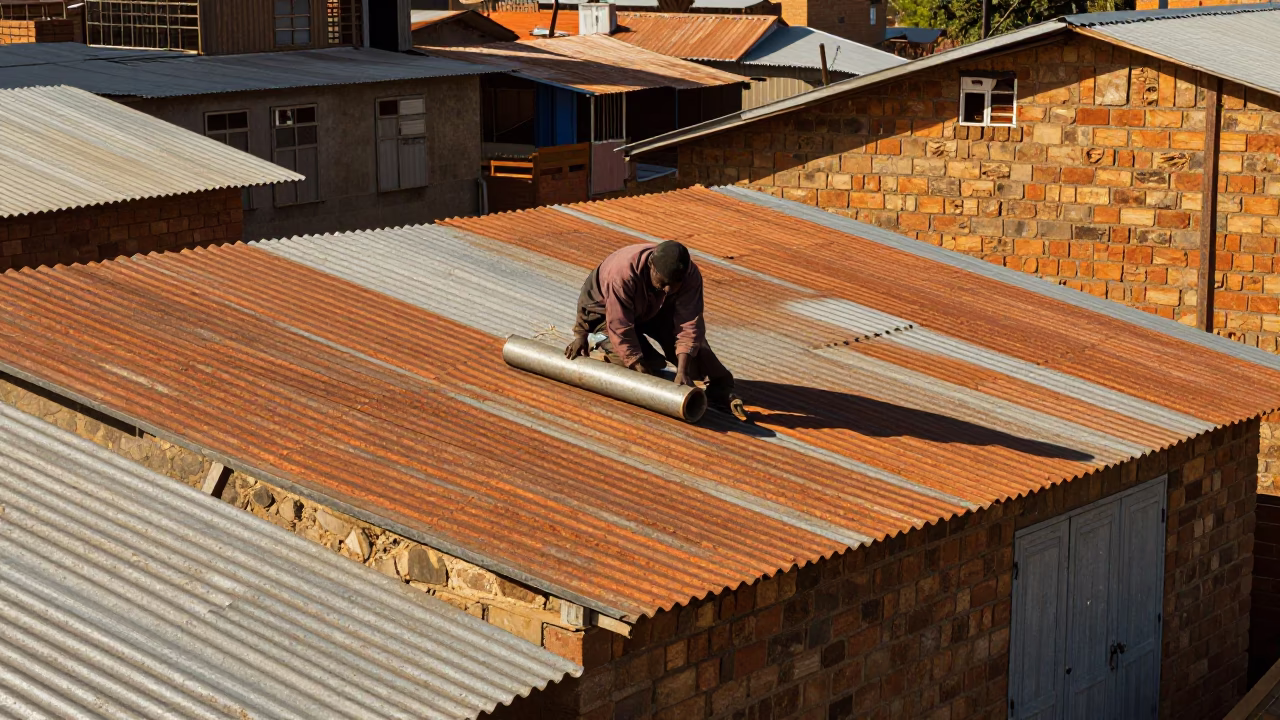 Worker at Late Afternoon Light in Johannesburg in in Johannesburg, South Africa