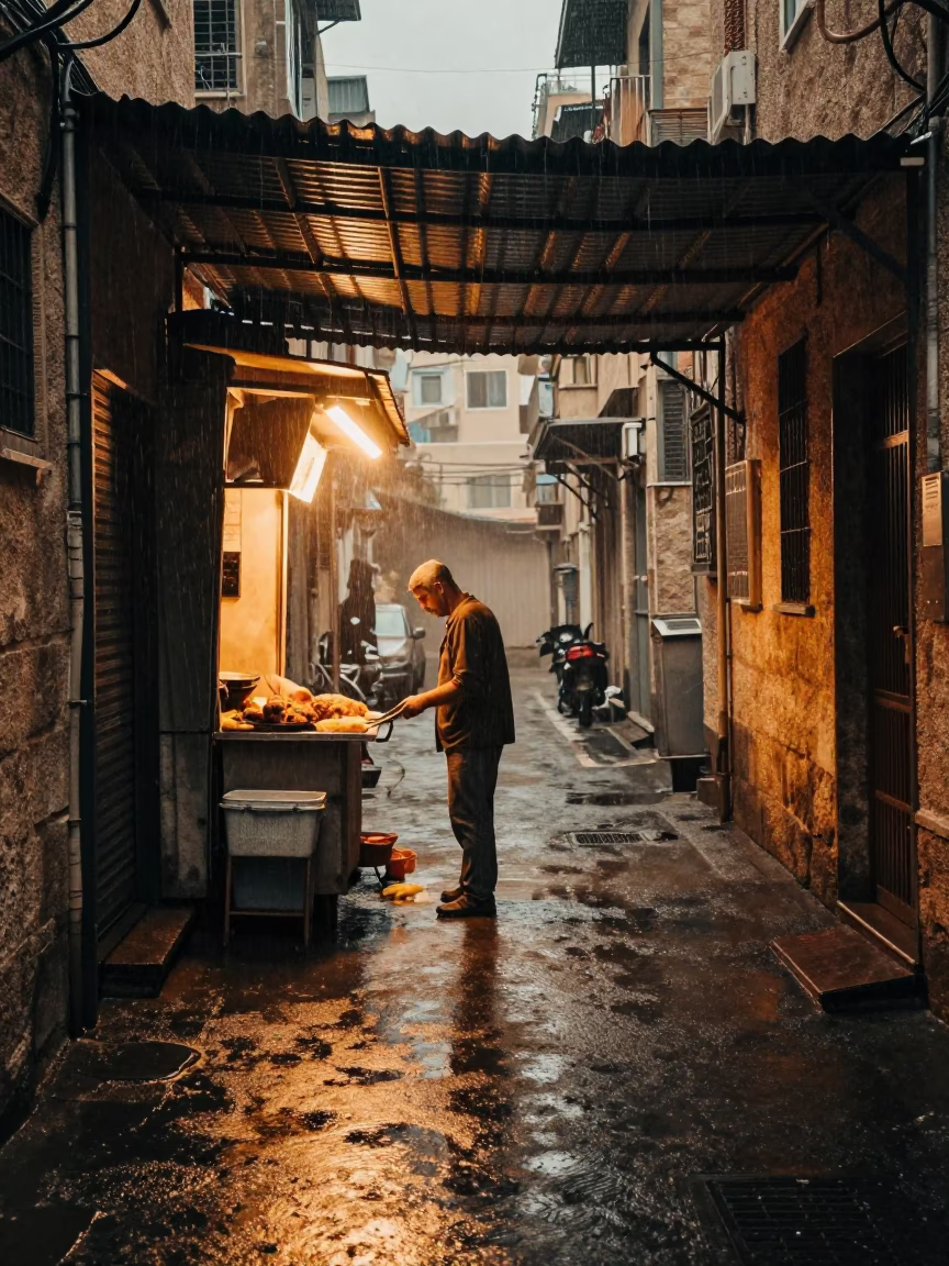 Worker in Beirut at Dusk Light in in Beirut, Lebanon