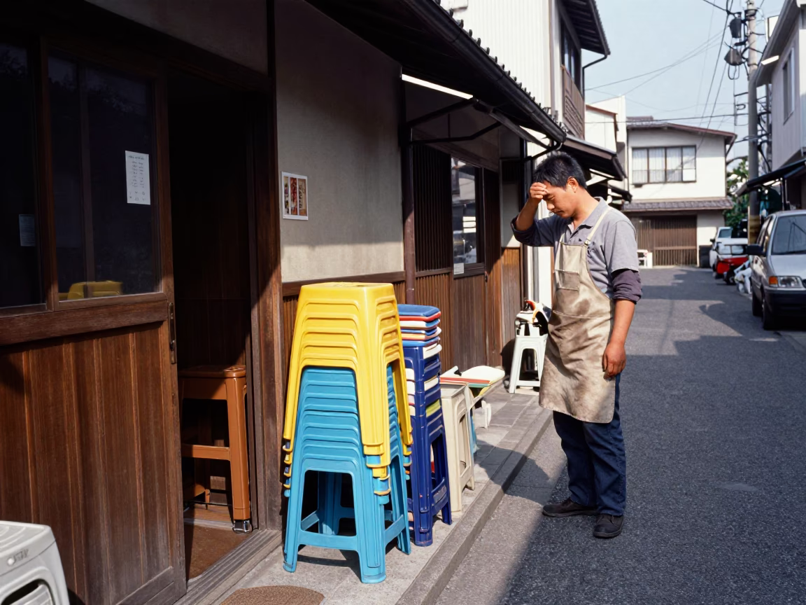 Worker in Fukuoka at Afternoon Light in in Fukuoka, Japan