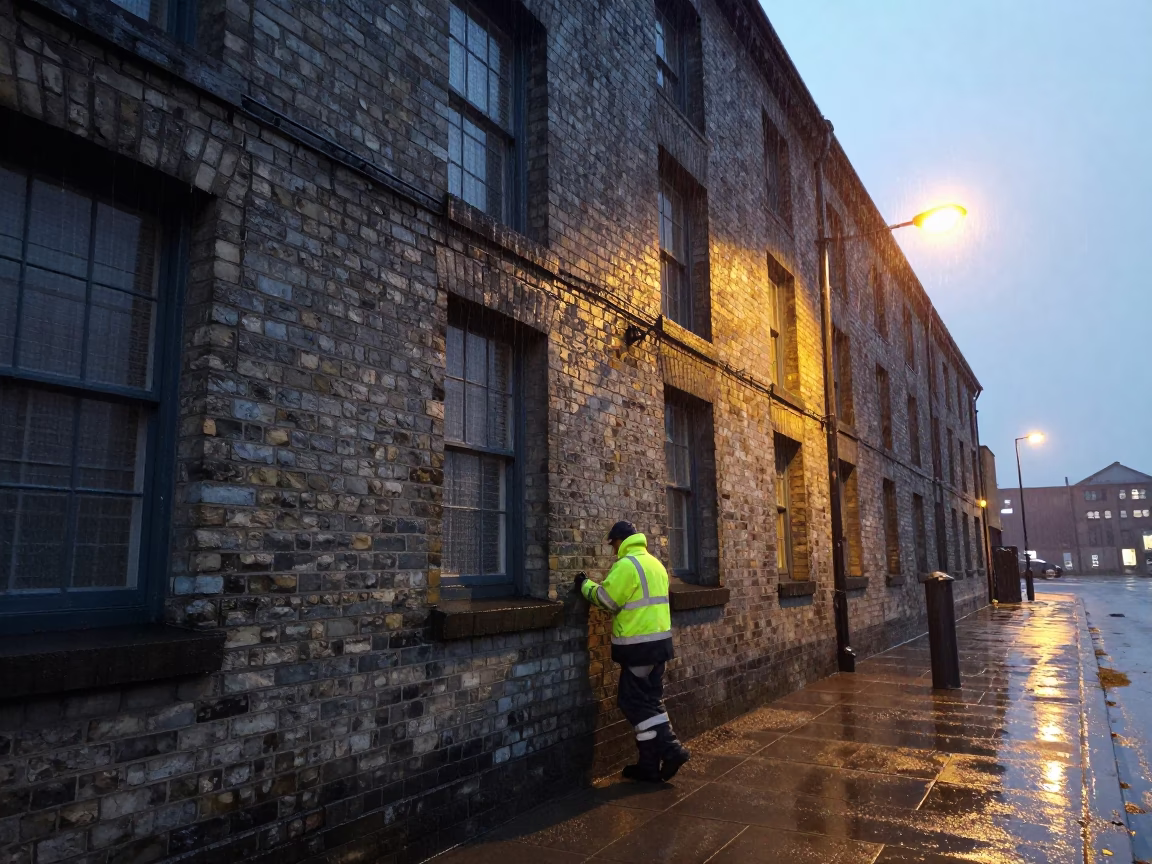 Worker in Liverpool at Dusk Light in in Liverpool, United Kingdom