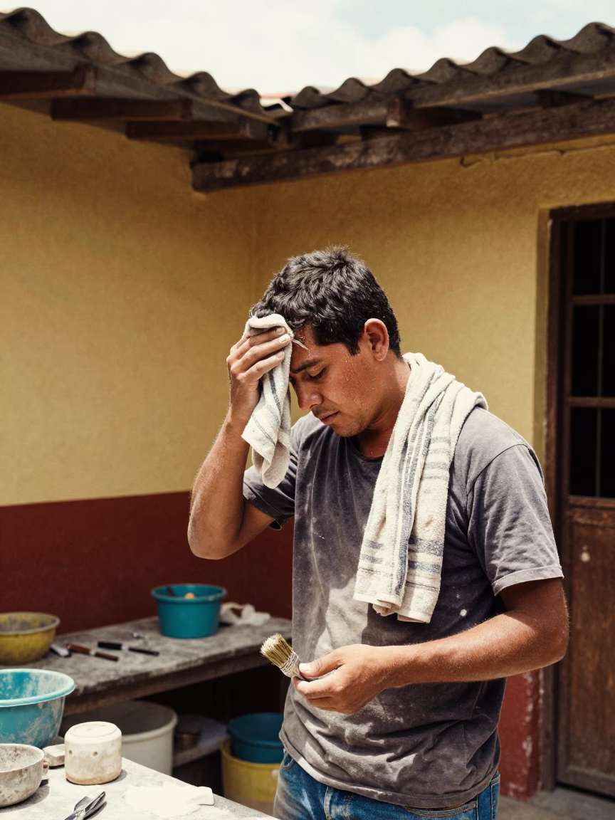 Worker in Medellin at Flat Noon Light in in Medellin, Colombia