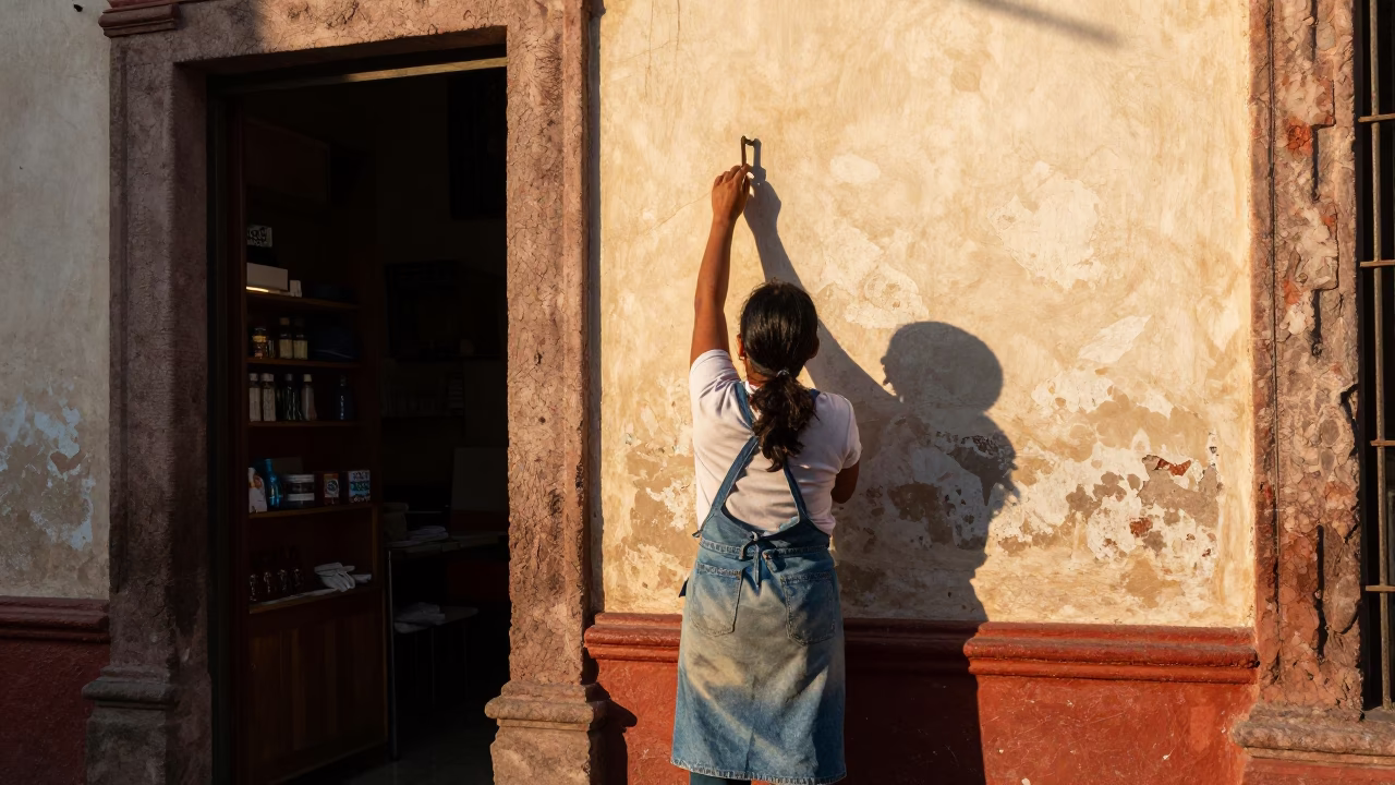Worker in Mexico City at The Late Afternoon Light in in Mexico City, Mexico