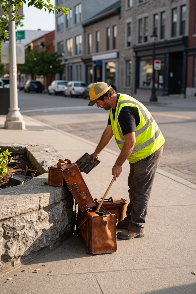 Worker in Montreal at Late Afternoon Light in in Montreal, Quebec, Canada