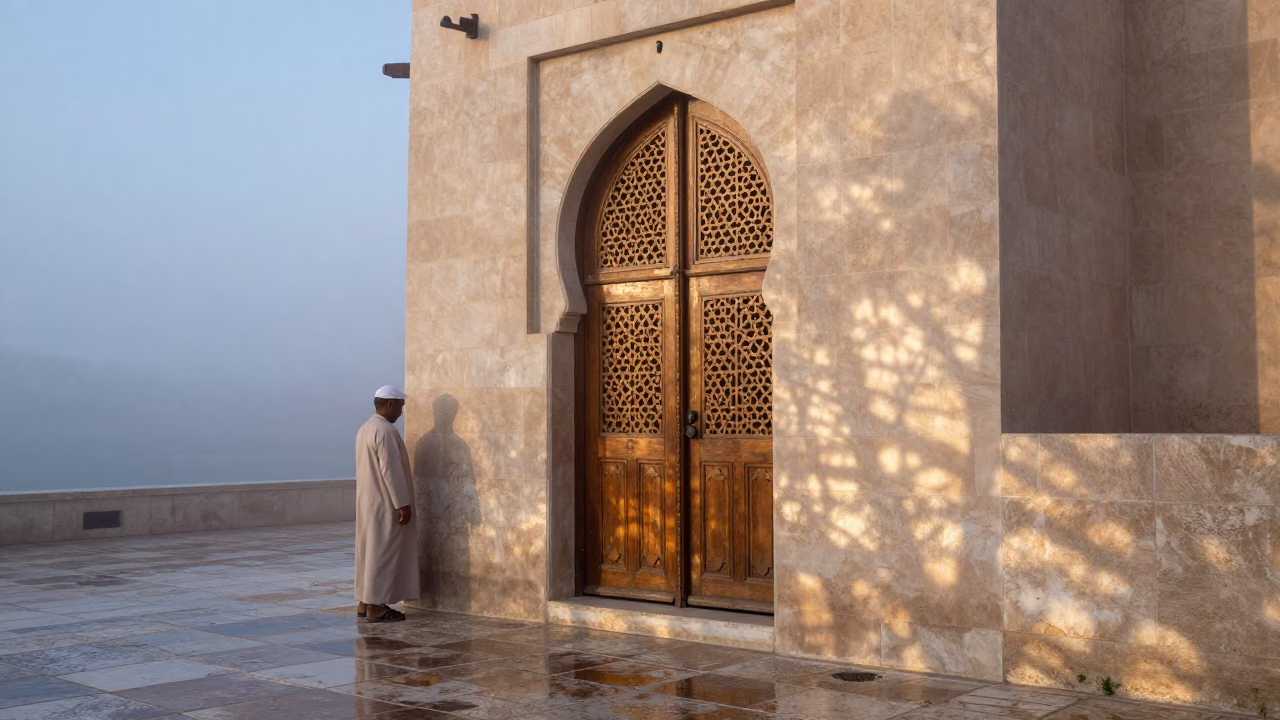 Worker in Muscat at Dawn Light in in Muscat, Oman