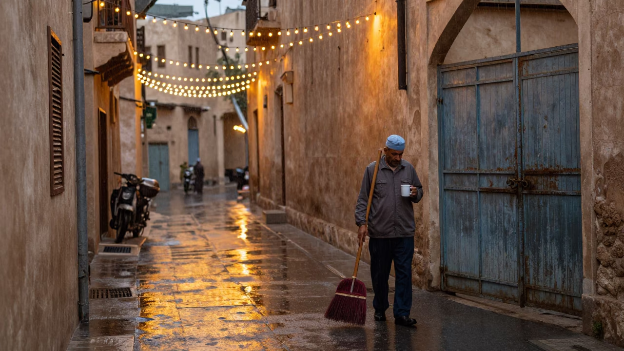 Worker in Muscat at Dusk Light in in Muscat, Oman