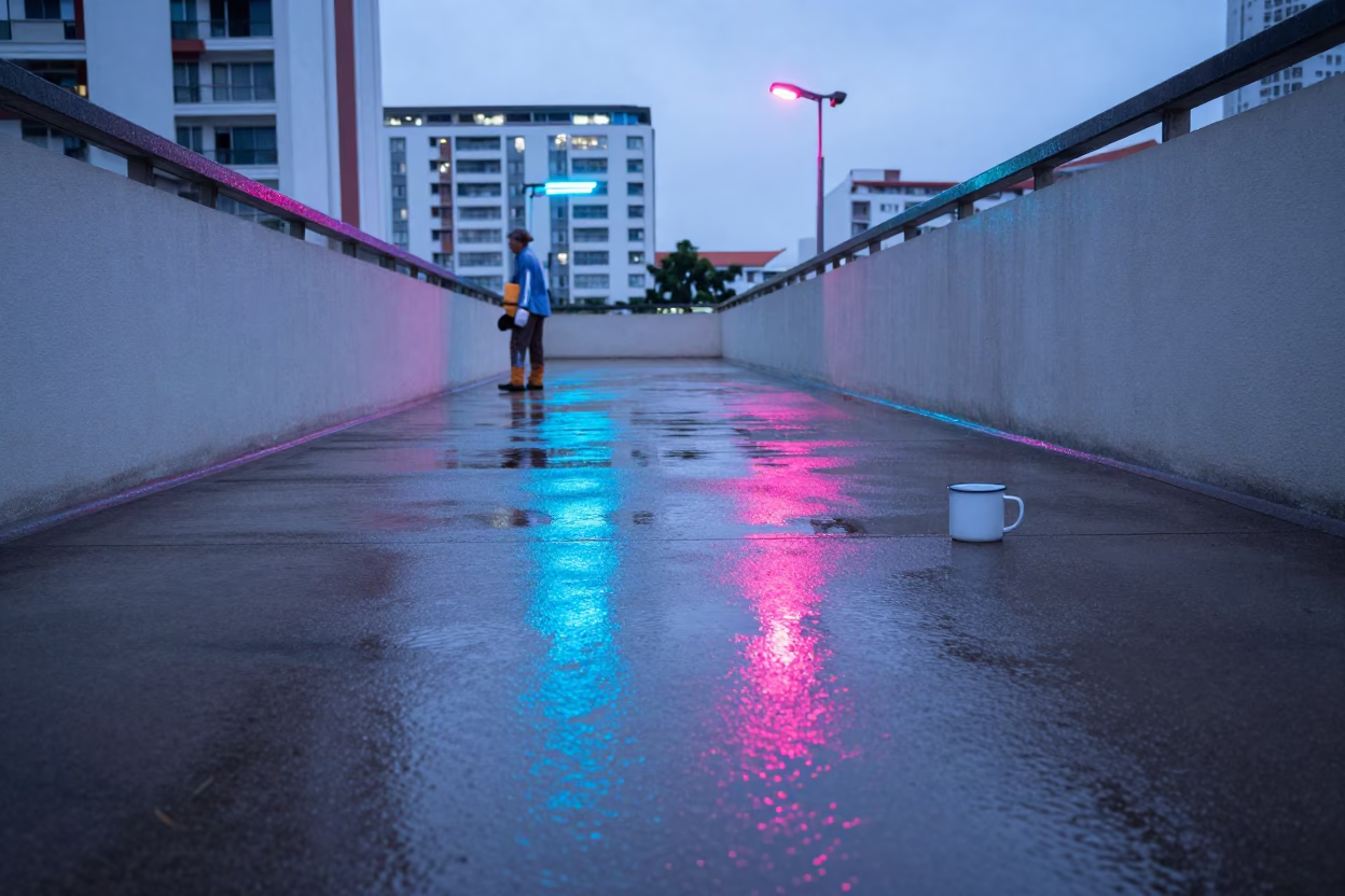 Worker in Singapore at First Light in in Singapore, Singapore