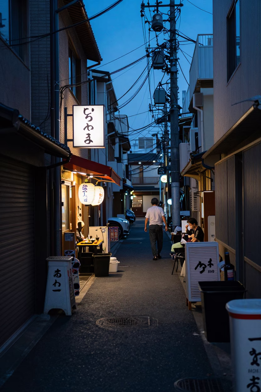 Worker in Tokyo at Blue Hour in in Tokyo, Japan