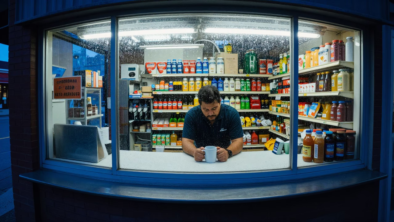 Worker in Toronto at Blue Hour in in Toronto, Ontario, Canada